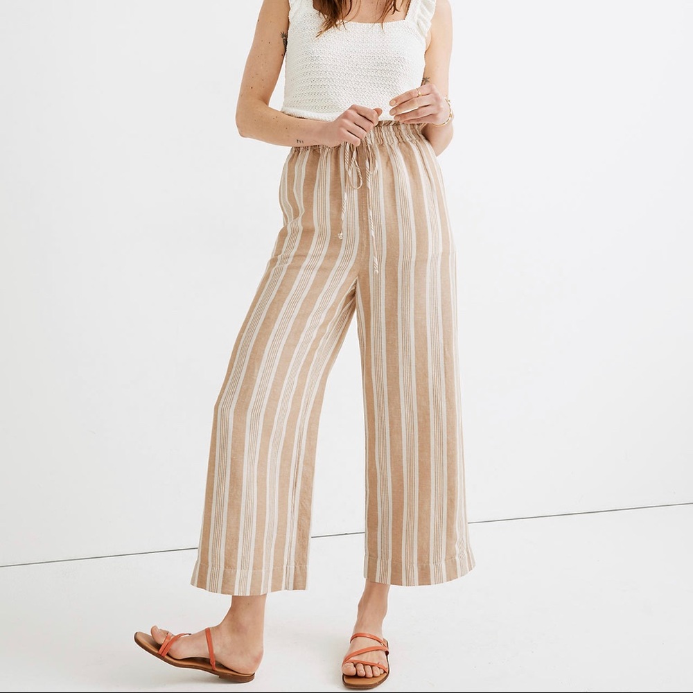 Madewell Smocked Huston Pull-On Crop Pants Stripe